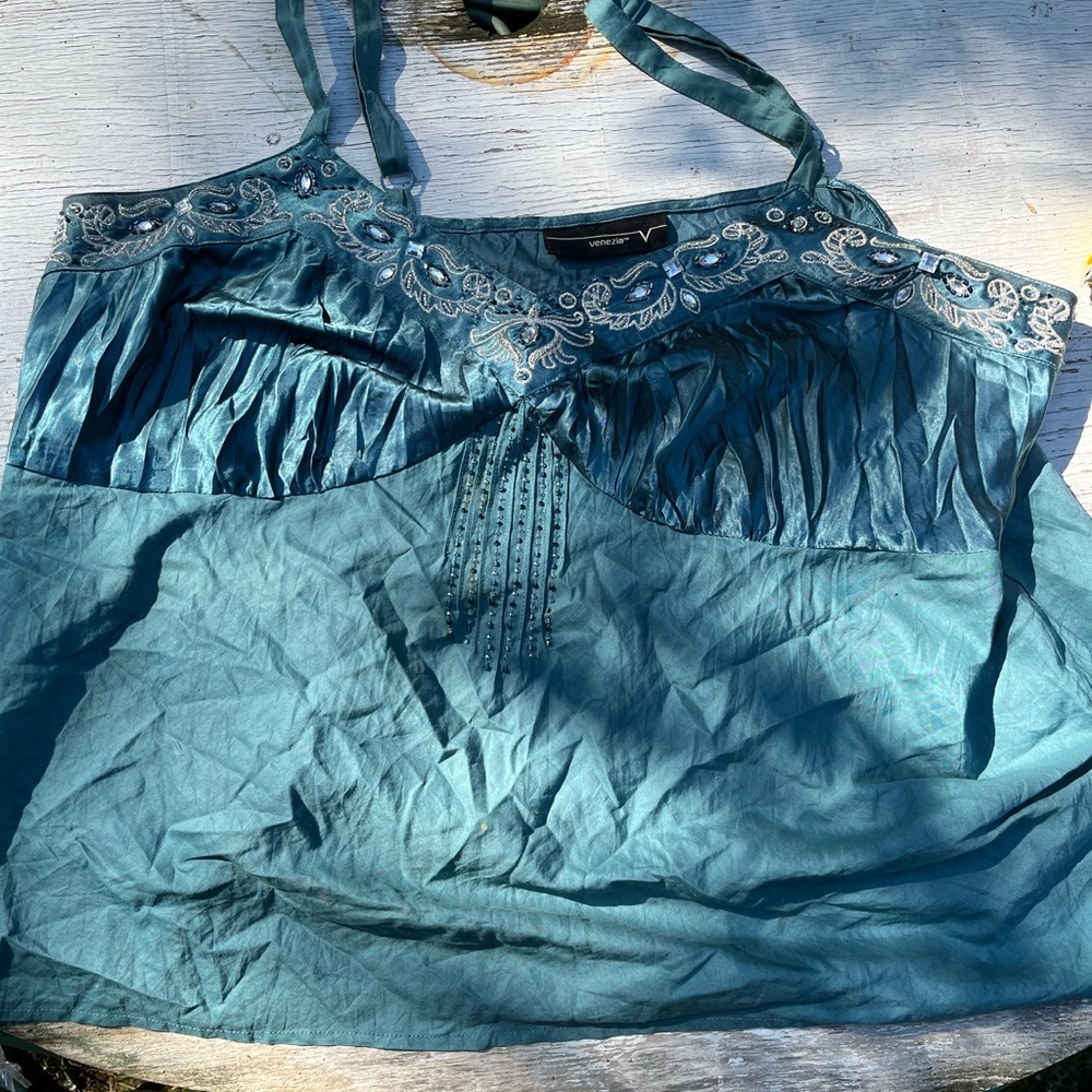 VENEZIA CHAMISE BLUE TOP WITH BLING, XL